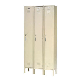 Single Tier Locker, 12x18x72, 3 Door, Ready To Assemble, Tan