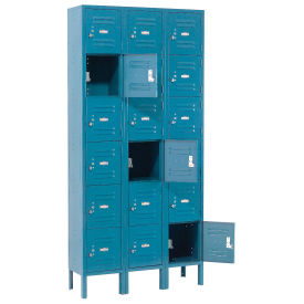 Six Tier Locker, 12x15x12, 18 Door, Unassembled, Blue