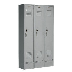 Single Tier Locker, 12x12x60, 3 Door, Unassembled, Gray