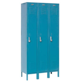 Single Tier Locker, 12x15x60, 3 Door, Unassembled, Blue