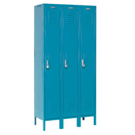Single Tier Locker, 12x18x60, 3 Door, Unassembled, Blue