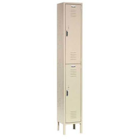 Double Tier Locker, 12x12x36, 2 Door, Unassembled, Tan