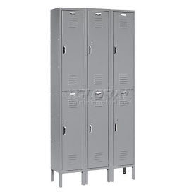 Double Tier Locker, 12x12x36, 6 Door, Unassembled, Gray