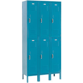Double Tier Locker, 12x18x36, 6 Door, Unassembled, Blue