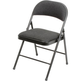 Steel Frame Folding Chair, Padded Fabric Seat and Back, Black - Pkg Qty 4