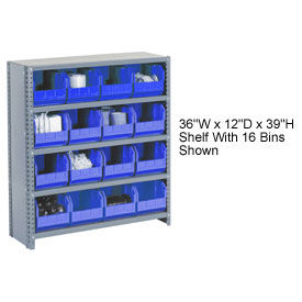 Closed Bin Shelving w/6 Shelves & 17 Blue Bins, 36x12x39