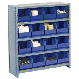 Closed Bin Shelving w/5 Shelves & 12 Blue Bins, 36x18x39