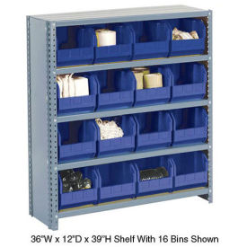 Closed Bin Shelving w/10 Shelves & 36 Blue Bins, 36x12x73