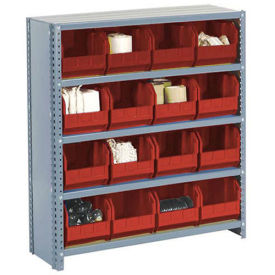 Closed Bin Shelving w/11 Shelves & 42 Red Bins, 36x12x73