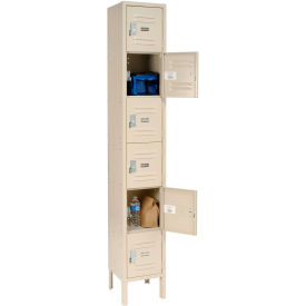 6-Tier 6 Door Box Locker, 12"W x 12"D x 12"H, Tan, Assembled