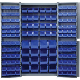 Bin Cabinet With 40 Inner & 96 Door Blue Bins, Unassembled, 38x24x72