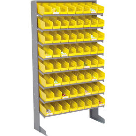 Floor Rack, 8 Shelves w/ (64) 4"W Yellow Bins, 33x12x61