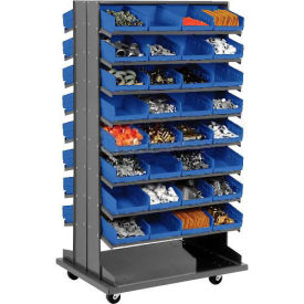 Double-Sided Mobile Rack, 16 Shelvs with (64) 8"W Blue Bins