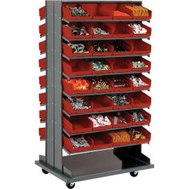 Double-Sided Mobile Rack, 16 Shelvs with (64) 8"W Red Bins