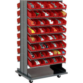 Double-Sided Mobile Rack, 16 Shelvs with (128) 4"W Red Bins