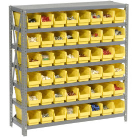 7 Shelf Steel Shelving with (48) 4"H Plastic Shelf Bins, Yellow, 36x18x39