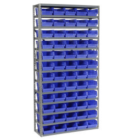 13 Shelf Steel Shelving with (60) 4"H Plastic Shelf Bins, Blue, 36x12x72