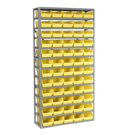 13 Shelf Steel Shelving with (60) 4"H Plastic Shelf Bins, Yellow, 36x12x72