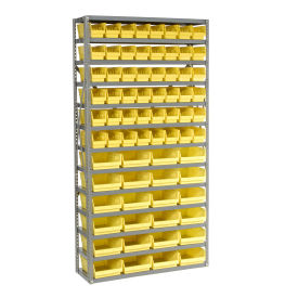 13 Shelf Steel Shelving with (72) 4"H Plastic Shelf Bins, Yellow, 36x12x72