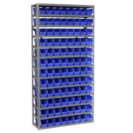 13 Shelf Steel Shelving with (96) 4"H Plastic Shelf Bins, Blue, 36x12x72