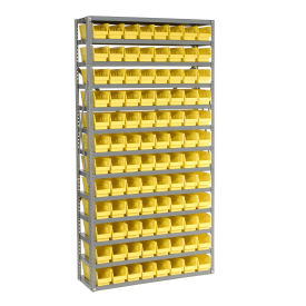 13 Shelf Steel Shelving with (96) 4"H Plastic Shelf Bins, Yellow, 36x12x72