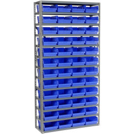 13 Shelf Steel Shelving with (48) 4"H Plastic Shelf Bins, Blue, 36x18x72