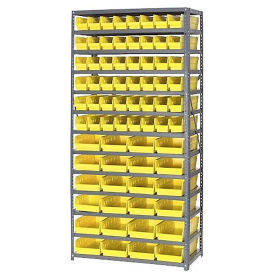 13 Shelf Steel Shelving with (60) 4"H Plastic Shelf Bins, Yellow, 36x18x72