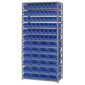 13 Shelf Steel Shelving with (72) 4"H Plastic Shelf Bins, Blue, 36x18x72