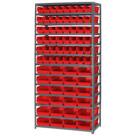 13 Shelf Steel Shelving with (72) 4"H Plastic Shelf Bins, Red, 36x18x72