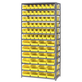 13 Shelf Steel Shelving with (72) 4"H Plastic Shelf Bins, Yellow, 36x18x72