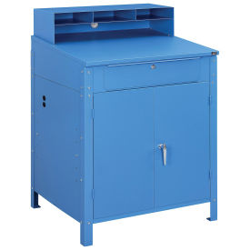 Shop Desk w/Lower Cabinet, Pigeonhole Compartments, 34-1/2"W x 30"D x 51-1/2"H, Blue