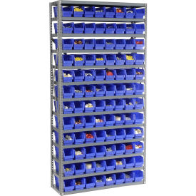 13 Shelf Steel Shelving with (144) 4"H Plastic Shelf Bins, Blue, 36x12x72