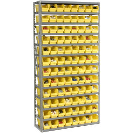 13 Shelf Steel Shelving with (144) 4"H Plastic Shelf Bins, Yellow, 36x12x72