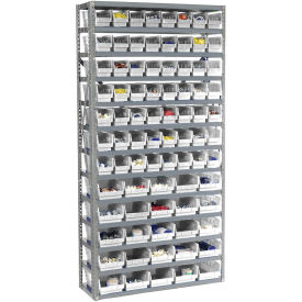 13 Shelf Steel Shelving with (144) 4"H Plastic Shelf Bins, Ivory, 36x12x72