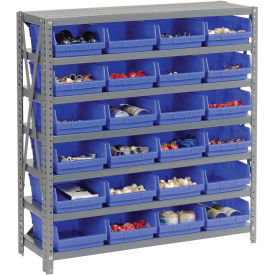 7 Shelf Steel Shelving with (18) 4"H Plastic Shelf Bins, Blue, 36x18x39