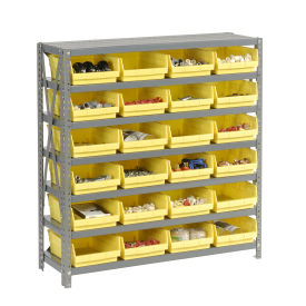 7 Shelf Steel Shelving with (18) 4"H Plastic Shelf Bins, Yellow, 36x18x39