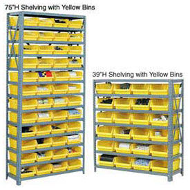 7 Shelf Steel Shelving with (18) 4"H Plastic Shelf Bins, Ivory, 36x18x39