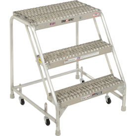 Tri Arc WLAR003245 3 Step Aluminum Rolling Ladder, 24"W Grip Step, W/O Handrails