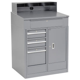 Shop Desk with 4 Drawers and Cabinet, 34-1/2"W x 30"D x 51-1/2"H, Gray