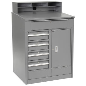 Shop Desk with 5 Drawers and Cabinet, 34-1/2"W x 30"D x 51-1/2"H, Gray