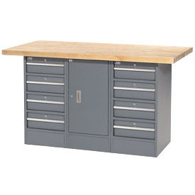 Global Industrial Workbench with Maple Square Edge Top, 8 Drawers & 1 Cabinet, 60"W x 30"D, Gray