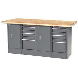 Global Industrial Workbench with Shop Top Square Edge, 6 Drawers & 2 Cabinets, 72"W x 30"D, Gray