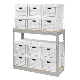 Record Storage Rack With 12 Boxes, 42"W x 15"D x 36"H, Gray