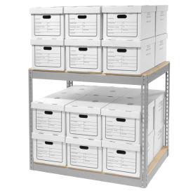 Record Storage Rack With 24 Boxes, 42"W x 30"D x 36"H, Gray