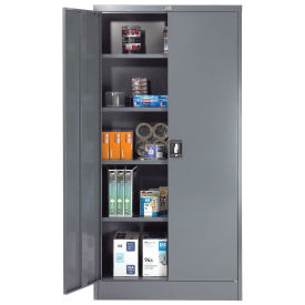 Global Industrial Unassembled Steel Storage Cabinet Recessed Handle 36 W x 18 D x 72 H Gray 