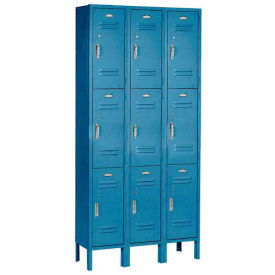 3 Tier Locker, 12 X 15 X 24, 9 Door, Ready To Assemble, Blue