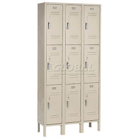 3-Tier 9 Door Locker, 12"Wx15"Dx24"H, Tan, Assembled