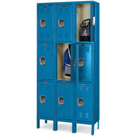 HALLOWELL Premium 3-Tier Steel Locker - 12x18x24" Opening - 3 Locker Wide - Set-Up - Marine blue