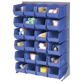 Louvered Bin Rack With (58) Blue Stacking Bins, 35"W x 15"D x 50"H