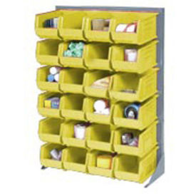Louvered Bin Rack With (58) Yellow Stacking Bins, 35"W x 15"D x 50"H
